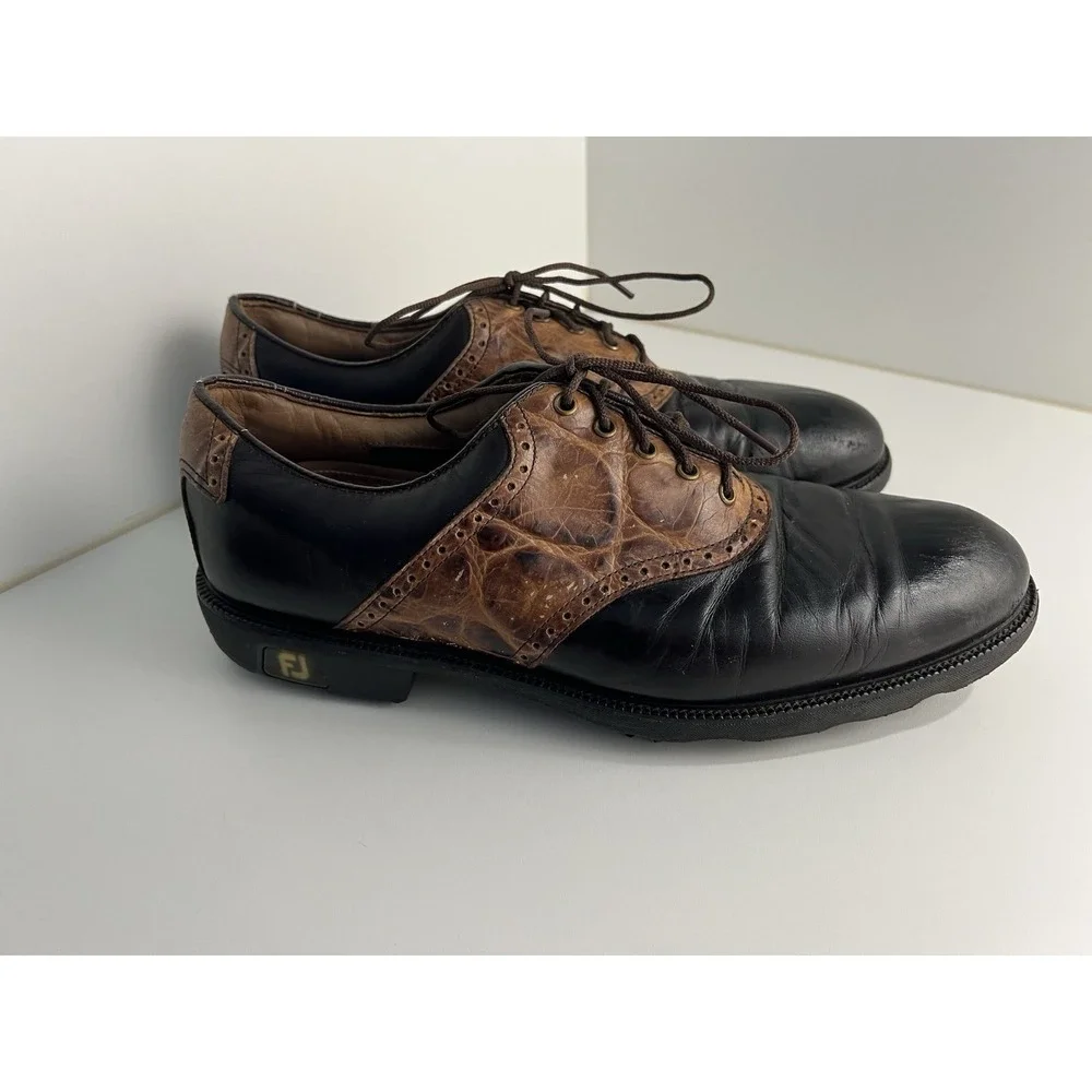 VTG FootJoy Classic Mens 10 1/2 M Golf Shoes BLK/BRN Croc 52236